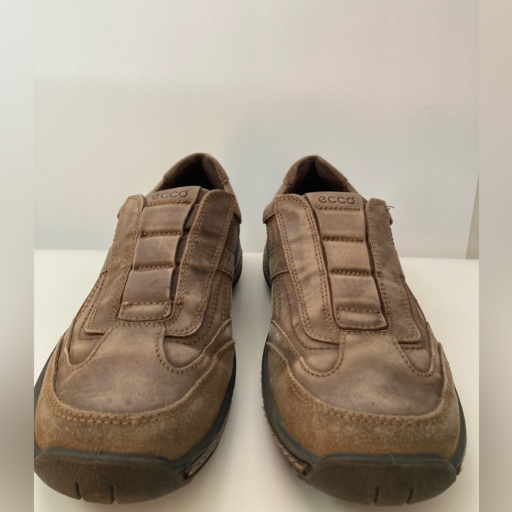 *ECCO Brown Weathered Distressed Leather & Suede Slip on Loafer Shoes